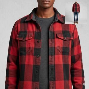 American Eagle Mens L Buffalo Plaid Flannel Shirt Red Black Lumberjack Outdoor